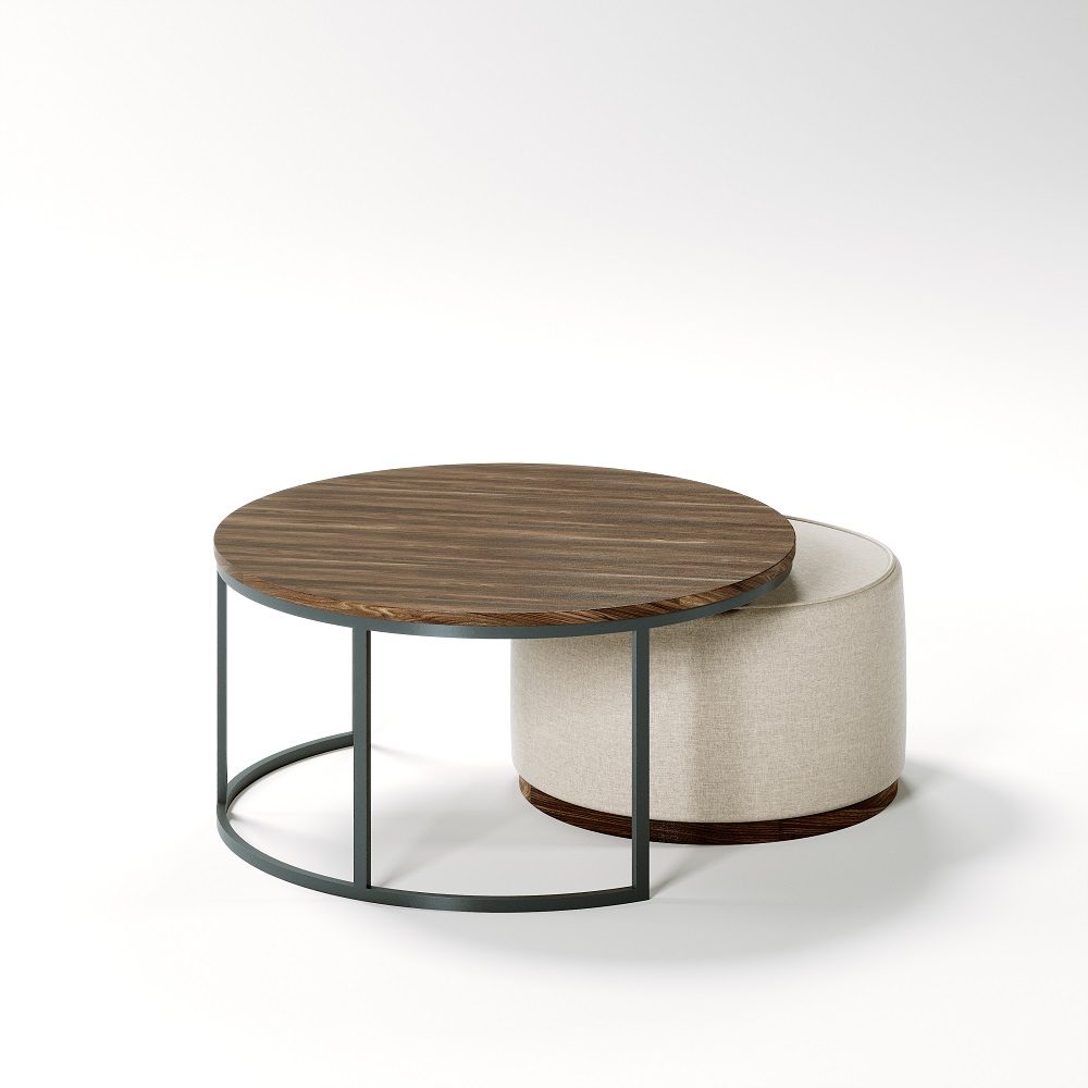 Retirement Occasional Laurent Nesting Tables - Timber & Upholstered Ottoman